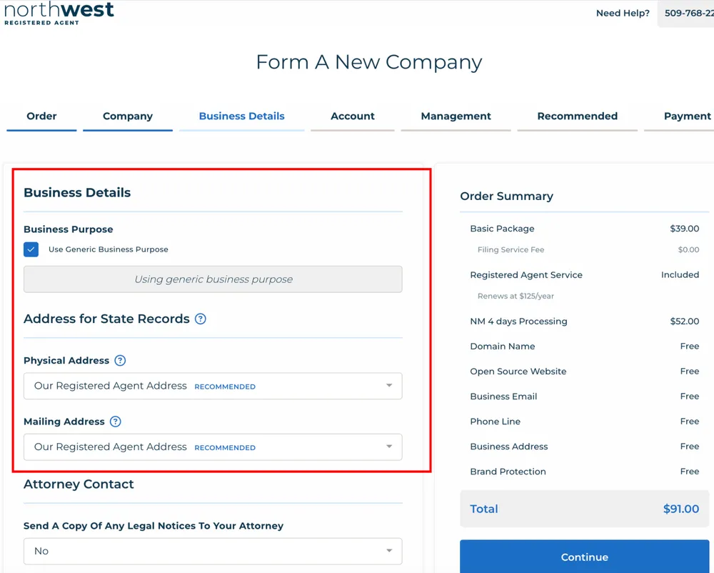 Selecting the registered agent address for physical and mailing records to protect privacy