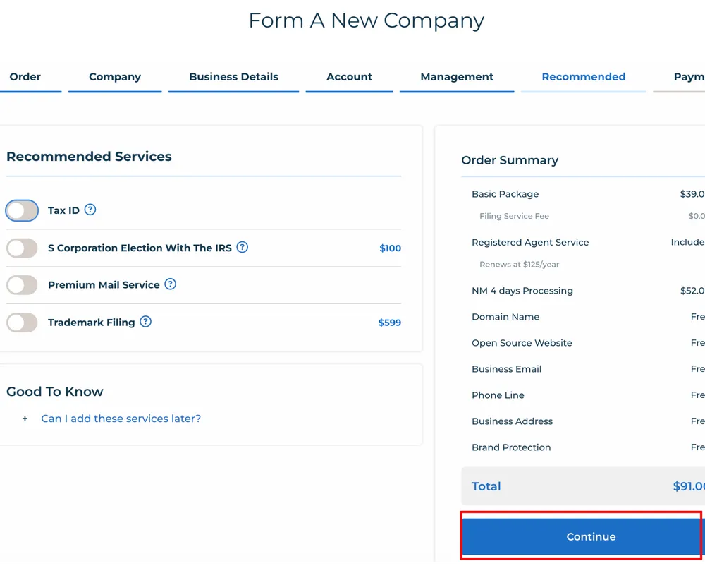 Skipping the $200 EIN service and other optional upsells